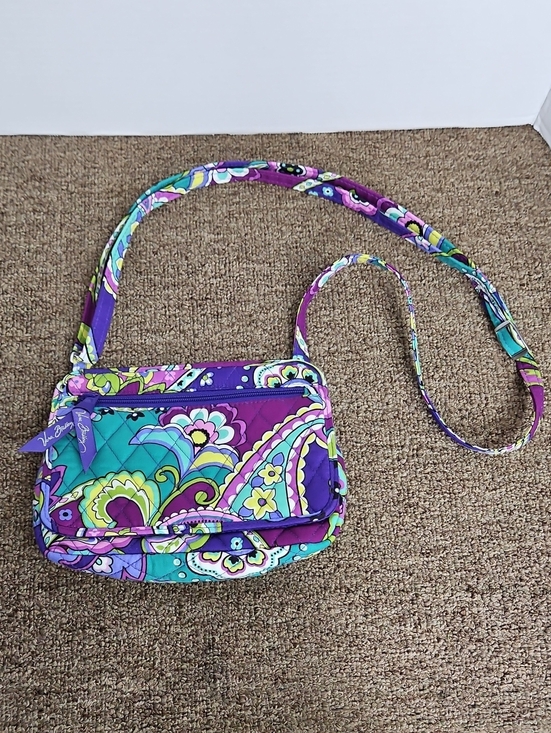 Vera Bradley Handbags - Vera Bradley Mini Heather Purple Teal Floral Paisley Quilted Crossbody Bag 8"x7"